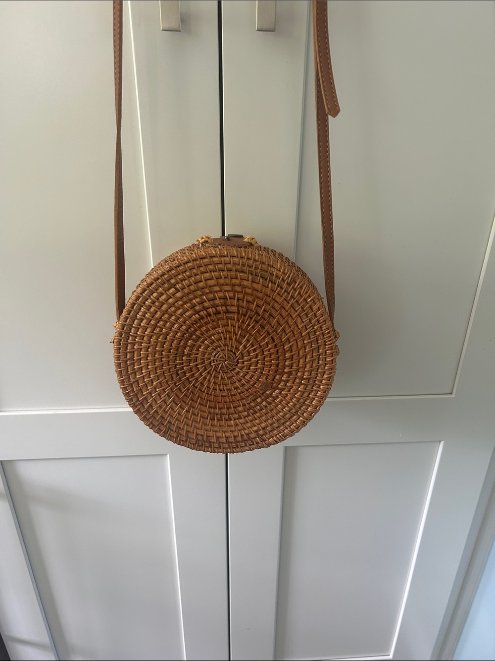 Woven Round Crossbody Bag in Tan